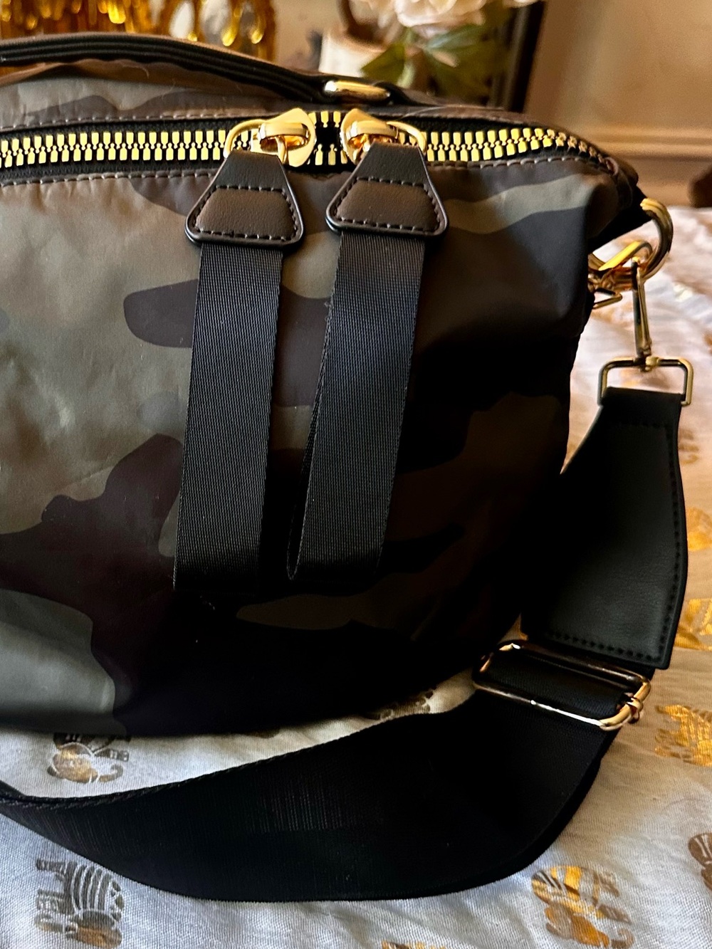 Men's Camouflage Crossbody Bag with Gold Hardware